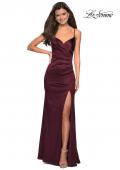 Picture of: Form Fitting Satin Prom Dress with Ruching in Burgundy, Style: 27782, Main Picture