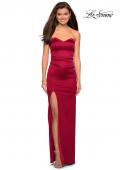 Picture of: Strapless Form Fitting Satin Dress with Side Leg Slit in Burgundy, Style: 27787, Main Picture