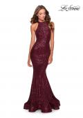 Picture of: Long Sequin Gown with High Neckline and Lace Back in Burgundy, Style: 28612, Main Picture