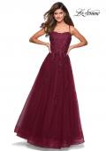 Picture of: Floor Length Tulle Ball Gown with Lace Accents in Burgundy, Style: 27441, Detail Picture 8