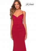 Picture of: Fitted Jersey Long Dress with Lace Up Back in Burgundy, Style: 28541, Detail Picture 8