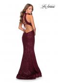 Picture of: Long Sequin Gown with High Neckline and Lace Back in Burgundy, Style: 28612, Detail Picture 8