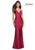 Picture of: Form Fitting Jersey Dress with Ruching and Strappy Back in Burgundy, Style: 27501, Detail Picture 9