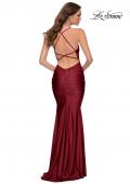 Picture of: On Trend Jersey Long Dress with Ruching on Bodice in Burgundy, Style 29873, Detail Picture 11