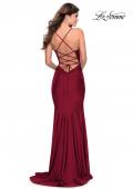 Picture of: Form Fitting Jersey Prom Dress with Draped Neckline in Burgundy, Style: 28518, Detail Picture 12