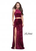 Picture of: Crush Velvet Two Piece Prom Dress with Slit in Burgundy, Style: 25431, Back Picture