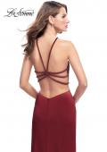 Picture of: Jersey Prom Dress with Beaded Straps and High Neckline in Burgundy, Style: 25698, Back Picture