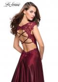 Picture of: A-Line Dress with Satin Skirt and Beaded Lace Bodice in Burgundy, Style: 25973, Back Picture