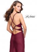 Picture of: Satin Prom Dress with Ruching and Open Strappy Back in Burgundy, Style: 26036, Back Picture