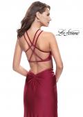 Picture of: High Neck Long Form Fitting Gown with Ruching in Burgundy, Style: 26141, Back Picture