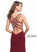 Picture of: Satin Prom Dress with Open Back and Beaded Straps in Burgundy, Style: 26167, Back Picture