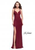 Picture of: Shimmering Prom Dress with Leg Slit and Open Back in Burgundy, Style: 26266, Back Picture
