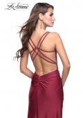 Picture of: Long Jersey Prom Dress with Ruching Side Wrap Detail in Burgundy, Style: 26317, Back Picture