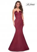 Picture of: Strapless V Prom Gown with Cascading Ruffle Back in Burgundy, Style: 27105, Back Picture