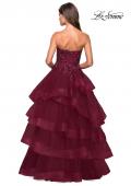 Picture of: Strapless Floor Length Layered Tulle Prom Gown in Burgundy, Style: 27291, Back Picture