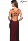 Picture of: Form Fitting Jersey Dress with Open Strappy Back in Burgundy, Style: 27512, Back Picture
