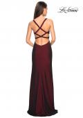 Picture of: Long Jersey Prom Dress with Side Cut Outs in Burgundy, Style: 27785, Back Picture