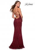 Picture of: Sequin Mermaid Prom Dress with Strappy Back in Burgundy, Style: 28519, , Back Picture