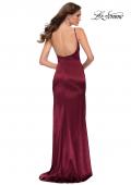 Picture of: Fitted Stretch Satin Dress with Scoop Back in Burgundy, Style 29945, Back Picture