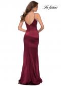 Picture of: Chic Long Stretch Satin Gown with V Neck and Back in Burgundy, Style 29960, Back Picture