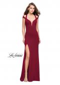 Picture of: Jersey Prom Dress with Off the Shoulder Straps in Burgundy, Style: 25761, Detail Picture 1