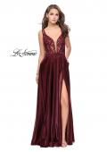 Picture of: Two Tone A-line Gown with Lace Bodice and Leg Slit in Burgundy, Style: 25907, Detail Picture 1