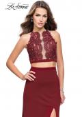 Picture of: Two Piece Prom Dress with Lace Bodice and Beading in Burgundy, Style: 25919, Detail Picture 1