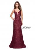 Picture of: Long Lace Mermaid Prom Dress with Double Straps in Burgundy, Style: 26043, Detail Picture 1