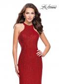 Picture of: Metallic Beaded Long Prom Dress with High Neck in Burgundy, Style: 26182, Detail Picture 1