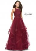 Picture of: Ball Gown with Tulle Skirt, High Neck, Beads, and Lace in Burgundy, Style: 26386, Detail Picture 1