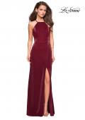 Picture of: Two Tone Long Gown with High Neckline and Side Slit in Burgundy, Style: 26962, Detail Picture 1