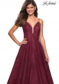 Picture of: Lace Detail Long A Line Prom Dress with Open Back in Burgundy, Style: 27030, Detail Picture 1