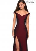 Picture of: Elegant Off the Shoulder Dress with Side Leg Slit in Burgundy, Style: 27587, Detail Picture 1