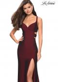 Picture of: Long Jersey Prom Dress with Side Cut Outs in Burgundy, Style: 27785, Detail Picture 1