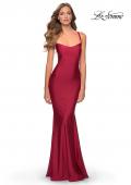 Picture of: Form Fitting Prom Dress with Dramatic Lace Up Back in Burgundy, Style: 28568, Detail Picture 1