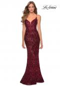 Picture of: Long Prom Dress with Intricate Sequin Lace Design in Burgundy, Style: 28828, Detail Picture 1