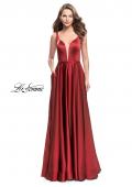 Picture of: Satin A line Prom Dress with Deep V Back in Burgundy, Style: 25455, Detail Picture 2