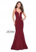 Picture of: Long Jersey Mermaid Prom Dress with Deep V in Burgundy, Style: 25485, Detail Picture 2