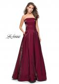Picture of: Long Strapless Two-Tone Satin Ball Gown with Pockets in Burgundy, Style: 25638, Detail Picture 2