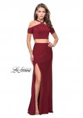 Picture of: Two Piece Long Prom Dress with Beaded Halter Top in Burgundy, Style: 25846, Detail Picture 2