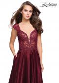 Picture of: A-Line Dress with Satin Skirt and Beaded Lace Bodice in Burgundy, Style: 25973, Detail Picture 2