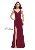 Picture of: Satin Prom Dress with Open Back and Beaded Straps in Burgundy, Style: 26167, Detail Picture 2