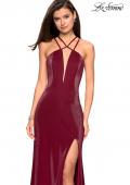 Picture of: Long Prom Dress with High Neckline and Cut Outs in Burgundy, Style: 26963, Detail Picture 2
