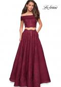Picture of: Two Piece Off the Shoulder Lace Prom Dress in Burgundy, Style: 27028, Detail Picture 2