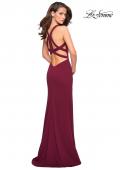 Picture of: Long Jersey Prom Dress With Exposed Back Zipper in Burgundy, Style: 27031, Detail Picture 2