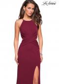 Picture of: Long Prom Dress with High Neck and Wrap Detail in Burgundy, Style: 27070, Detail Picture 2