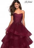 Picture of: Strapless Floor Length Layered Tulle Prom Gown in Burgundy, Style: 27291, Detail Picture 2