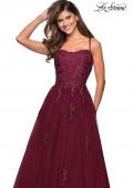 Picture of: Floor Length Tulle Ball Gown with Lace Accents in Burgundy, Style: 27441, Detail Picture 2
