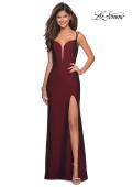 Picture of: Form Fitting Jersey Dress with Open Strappy Back in Burgundy, Style: 27512, Detail Picture 2