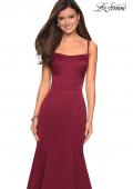Picture of: Fitted Long Dress with Seams and Large Gold Zipper in Burgundy, Style: 27524, Detail Picture 2